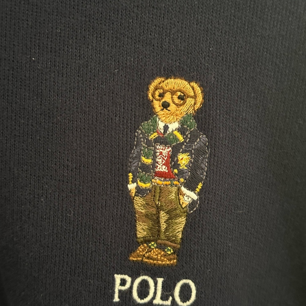 Polo by Ralph Lauren Navy Estate Ribbed 1/4 Zip Sweater with Polo Bear Medium
